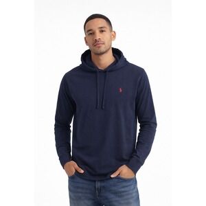 Polo Ralph Lauren Jersey Hooded T-Shirt Men L Lightweight Pony Logo Navy
